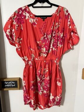 Express Coral Red Floral Cinched-Waist Dress